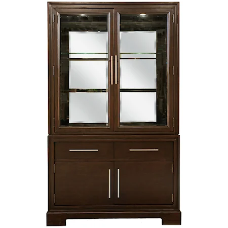 Two-Drawer Four-Door China Cabinet with Lighted Interior